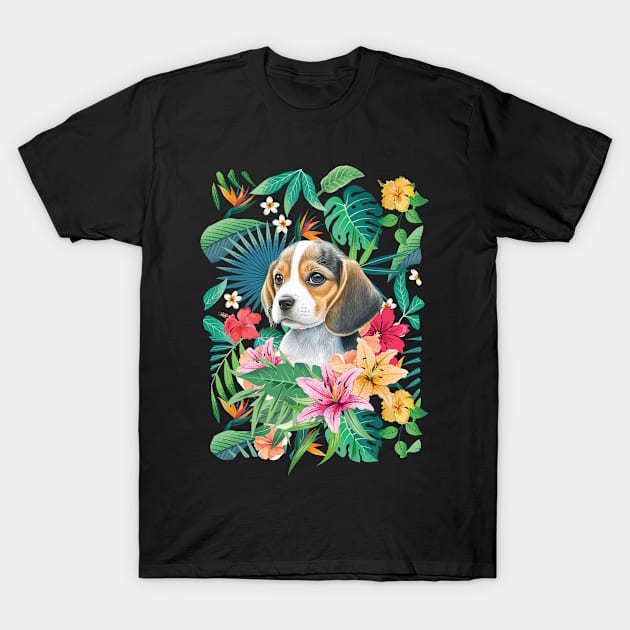 Tropical Beagle Puppy 2 T-Shirt by LulululuPainting